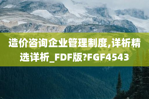 造价咨询企业管理制度,详析精选详析_FDF版?FGF4543