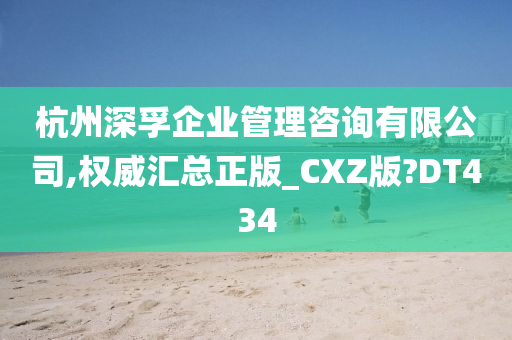 杭州深孚企业管理咨询有限公司,权威汇总正版_CXZ版?DT434