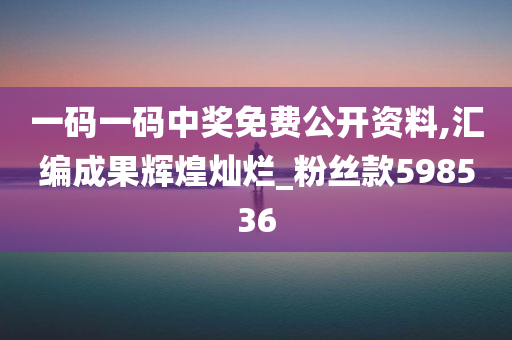 一码一码中奖免费公开资料,汇编成果辉煌灿烂_粉丝款598536